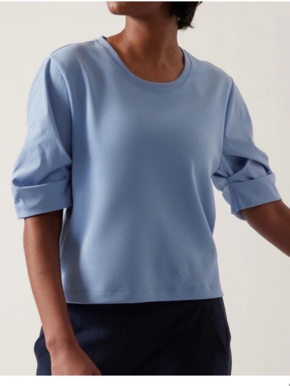Athleta | Harlow Hybrid Tee Shirt Short Puff Sleeves Athleisure Sporty Blue XL